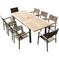 ALEOS. Gartengarnitur Edelstahl Teak Set Ausziehtisch 160-220 x 90 cm + 8 Teak Sessel A-Grade Teak Holz Serie KUBA Gastroqualität