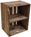 Massive Schuh- Bücherregalkiste Obstkiste Weinkiste Maße ca 50 x 40 x 31cm xxxaus dem Alten LandxxxWeinkisten Obstkisten Holzkiste Dekokiste Regal (Natur quer) (1, dunkel, kurze Unterteilung)