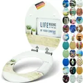 SANFINO® Premium WC Sitz mit Absenkautomatik – hochwertige Toilettendeckel aus Holz, viele bunte Motive, hoher Sitzkomfort, einfache Montage inklusive Montageanleitung – "Life"