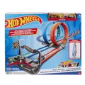 HOT WHEELS Zweispurige Looping Rennstrecke, gerade Trackteile, große Loopings und 2 Spielzeugfahrzeuge im Maßstab 1:64 für Kinder von 5 bis 10 Jahren, GFH85