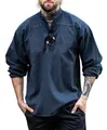 Leonardo Carbone® Mittelalter Hemd Ansbert - Mittelalter Kleidung, Mittelalter Hemd Herren, LARP-Kleidung, Festival Outfit, Karneval Kostüm, Freizeithemden Langarm - 100% Baumwolle Blau 2XL