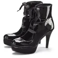 LASCANA Belle Affaire Stiefelette mit Plateau, High-Heel-Sandalette Halbschuh, Sandalette zum Schnüren, Lackoptik schwarz 36 EU
