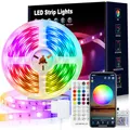 VKH LED Strip 10m, LED Streifen Bluetooth RGB LED Band 10m Selbstklebend mit Fernbedienung und APP, LED Lichterkette LED Beleuchtung für Zimmer Party