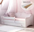 Mädchenbett Kinderbett Jugendbett 80x160 mit Matratze Rausfallschutz & Schublade | Prinzessin Kinder Sofa Couch Bett umbaubar weiß rosa