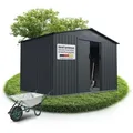 Juskys Gartenhaus XL, BxT: 280x196 cm, mit Satteldach, Schiebetür, Fundamentrahmen & 9 m3 grau 280 cm x 196 cm