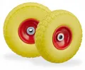 4 x Sackkarrenrad, pannensichere Vollgummireifen, 4.1/3.5-4, 16 mm Achse, bis 150 kg, H x D: 26 x 8,5 cm, gelb/rot