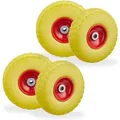 4 X Sackkarrenrad, Pannensichere Vollgummireifen, 4.1/3.5-4, 16 Mm Achse, Bis 150 Kg, H X D: 26 X 8,5 Cm, Gelb/rot