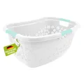 homesti ergonomischer Wäschekorb weiß, 50 Liter Wäschekorb mit Soft-Touch-Griffen in Aquamarin, Korb mit seitlichem Griff für festen Halt