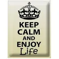 Femer GmbH Metallschild Spruch 30x40cm Keep Calm and enjoy life, (1 St), gewölbte Oberfläche, abgerundete Ecken, umgeschlagene Kanten