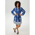 Aniston CASUAL Tunikakleid (mit abnehmbarem Kordel-Bindeband) mit Ornament-Druck und gekontertem Volant blau 44 EU