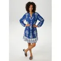Tunikakleid mit abnehmbarem Kordel-Bindeband, mit Ornament-Druck und gekontertem Volant, Gr. 44 - N-Gr, blau-wollweiß, , 51244367-44 N-Gr