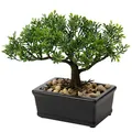Briful Kunstbonsai Naturgetreue Künstliche Pflanze Kunstbaum Bonsai Zeder Kiefer Podocarpus Plastik Pflanze Kunstpflanze mit Keramik-Übertopf in Schwarz für Baddeko Desktop Büro Fensterbank