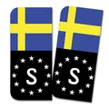 2 x Kennzeichen Sticker passgenau für EU Feld 11x5cm Design Aufkleber für Nummernschild Folie KFZ Schwarz oder mit Fahne waschstraßenfest R167 (21 Schweden, Mit Flagge)