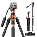 Kamera Stativ,K&F CONCEPT Videostativ Video-Tripod mit Fluidkopf,200cm Kamera Stativ, Tripod für unterwegs, mit Abnehmbarem Einbeinstativ, Aluminium Reisestativ K234A7+FH-03