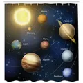 Abakuhaus Duschvorhang Moderner Digitaldruck mit 12 Haken auf Stoff Wasser Resistent Breite 175 cm, Höhe 240 cm, Platz Sonnensystem-Planeten bunt 175 cm x 240 cm