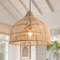 Parrot Uncle Rattan-Pendelleuchte, natürlicher Rattanschirm, E27-Fassung, 50 cm Durchmesser, für Wohnzimmer Essbereich (Ohne Leuchtmittel)