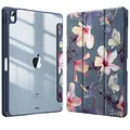 Fintie Hybrid Hülle für iPad Air 11 Zoll M4/M3/M2 (2026/2025/2024), iPad Air 5./4. Gen (2022/2020) 10,9 Zoll, mit Stifthalter, stoßfeste Schutzhülle mit transparenter Hartschale, Hibiskus
