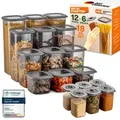 Viwares Vorratsdosen Set 18-teilig – inkl. 2,0L Spaghetti Box & 6 Gewürzdosen mit Dosierdeckel – stapelbare Aufbewahrungsboxen mit Deckel, luf... - Grau
