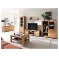 Lomadox Wohnwand GIUSTINO-06, (6-St., Sideboard Vitrine Wandboard Lowboard Highboard Couchtisch), Eiche teilmassiv geölt, Massivholzfronten, LED-Beleuchtung