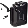 BW® Benzinkanister Metall 20 Liter mit Ausgießer - Kraftstoffkanister Schwarz - RAL 9005 - TÜV-geprüft und UN-Zulassung - 0,9mm Stahl nach DIN 7274 - Made in Europe