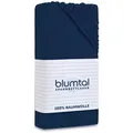 Blumtal Spannbettlaken Blumtal Basics 100% Baumwolle, Baumwolle, Gummizug: Rundum, (1 Stück), Jersey Bettlaken - atmungsaktiv, strapazierfähig und faltenfrei blau 200 cm x 200 cm