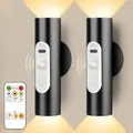 Akku Wandleuchte Innen, Wandlampe Nachtlicht Lampe LED Treppenbeleuchtung mit Bewegungsmelder, Wandleuchte Ohne Stromanschluss mit Schalter, Bilderleuchte Kabellos, Leselampe Bett Dimmbar 3 FarbT