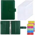 HAUTOCO Budget Planner Deutsch, A6 Budget Binder, Budgetplaner, Ringbuch A6 mit 12 Binder Taschen, Finanzplaner mit Etiketten, Sparbuch für Geld, für Reisen Tagebuch, Dunkelgrün