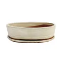 Exotenherz Bonsai-Schale mit Unterteller Gr. 5 - hellbeige - oval - Modell O7