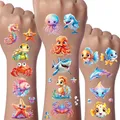 Ocean Glitzer Tattoo Set Kinder, 12 Blätter Ozean Temporäre Glitzer Tattoo Kinder, Meerestiere Fake Tattoos Kinders, Meer Geschenke für Jungen Mädchen