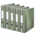 Leitz Qualitäts-Ordner 180° Active Style, 5er Pack, A4, Seladon Grün, Abgerundeter Rücken mit 8,2 cm Rückenbreite, Gummibandverschluss, Leichtes Polyfoam, 11080053