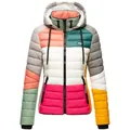 NAVAHOO Damen Steppjacke leichte Übergangsjacke mit Kapuze im Colourblocking Stil Lulana Multikulti