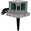 Grafner Gartensteckdose in Steinoptik mit Dämmerungssensor ON/AUTO, 4 Steckdosen, 3680W / 16A, 3 Meter Zuleitung mit Stecker, eckig, Energiesäule...