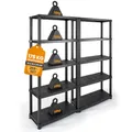 Kreher® Kunststoffregal „Evo“ mit 5 Böden - Steckregal für Haushalt, Keller & Garage - Standregal, Lagerregal & Aufbewahrungsregal - Schwarz oder Grau - Set auswählbar (Schwarz, 2)