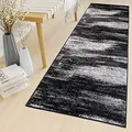 TAPISO Maya Teppich Läufer Meterware Kurzflor Wohnzimmer Flur Küche Modern Brücke Grau Weiß Schwarz Verwischt Meliert Design ÖKOTEX 60 x 300 cm