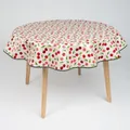 laro 140cm runde Wachstuch Tischdecke abwaschbar Wachstuchtischdecke mit Saum-Eingefasst-Paspelband, Muster:Kirsche Rot Weiß, Größe: Rund 140cm
