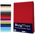Buymax Spannbettlaken Topper, Spannbetttuch für Topper bis 12 cm Höhe, 100% Baumwolle Jersey, Jersey, Gummizug: Rundumgummi, (1 Stück), Pflegeleicht und Atmungsaktiv, in Verschiedenen Farben und Größen rot 180 cm x 200 cm