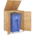 COSTWAY Mülltonnenhaus Holz, für Mülltonne 120L, Mülltonnenverkleidung, Mülltonnenschutz mit Tür & Deckel, Aufbewahrungsbox wetterfest Natur - Naturbelassen