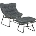 Outsunny Rattansessel-Set mit Dicke Kissen Metall 69L x 76B x 70H cm Grau