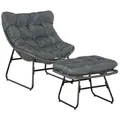 Rattan Relaxsessel mit Fußhocker Kissen Gartensessel Outdoor Stahl Grau