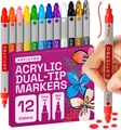 12 Acrylstifte für Stein, Stoff, Holz, Glas, Basteln, Dekoration – Dual Tip D...