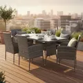 Gardenson Gartenset, Grau, Metall, Kunststoff, 13-teilig, Uni, Füllung: Polyetherschaumkern, Tisch mit Glasplatte, Gartenmöbel, Gartenmöbel-Sets