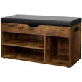 Vasagle Schuhbank LHS30BX, vintage braun, aus Holz, 3 Fächer für 5 Paar, 80 x 44 x 30cm