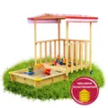 Spielhaus mit Sandkasten Sonnendach Spiel-Veranda fahrbar Sandkiste Buddelkasten