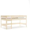 Hochbett 180x90 Kinderbett mit Rausfallschutz & Lattenrost naturbelassen 90 x 180 für Mädchen und Jungen Massivholz Kiefer und MDF Möbelplatte, - Naturbelassen