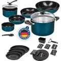 Kelton Pfannenset Töpfe Set 3 in 1 mit Deckel und Gemüseschneider 27 tlg., Kochgeschirr mit Pfannen und Kochtöpfen mit Antihaft Beschschichtung - Blau