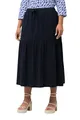 Ulla Popken Damen große Größen Übergrößen Plus Size Jerseyrock, Struktur, A-Linie, Volant, Elastikbund Marine 50+ 829068130-50+
