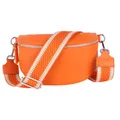MIRROSI® Bauchtasche Damen, Echtleder, Made in Italy, Umhängetasche, Brusttasche, Crossbody Bag (1 Tasche & 2 Gurte) (Orange (Streifen), Kleine Tasche (22x13x6cm))