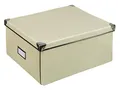 Idena 10518 - Aufbewahrungsbox aus festem Karton, Deckel mit verstärkten Kanten aus Metall, Allzweck-Box in Creme inklusive Beschriftungsfeld, für Ordnung im Haushalt, Büro und Arbeitszimmer