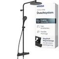 HANSA VIVA Duschsystem I Duscharmatur Komplettset aus Thermostat, Regendusche, Duschkopf mit Schlauch & Brausearm schwenkbar I MagShelf Magnetablage | Kopfbrause & Handbrause dreistrahlig | Schwarz