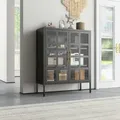Mein-Regal Highboard Glasgow Schwarz aus Metall mit Glastüren